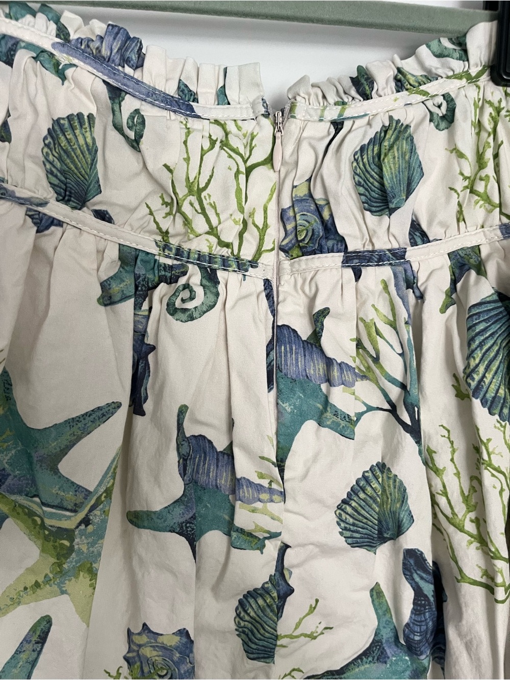 En Saison Cream A-Line Skirt with Blue and Green Sea Life Print - Picture 4 of 5